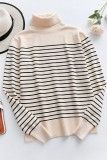 Casual Striped Contrast Turtleneck Tops