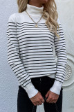 Casual Striped Contrast Turtleneck Tops