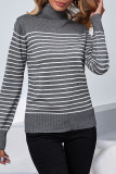 Casual Striped Contrast Turtleneck Tops