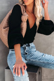 Casual Solid Patchwork V Neck Tops