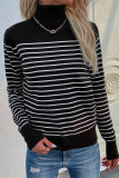 Casual Striped Contrast Turtleneck Tops