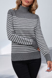 Casual Striped Contrast Turtleneck Tops