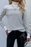 Casual Striped Contrast Turtleneck Tops