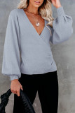 Casual Solid Patchwork V Neck Tops