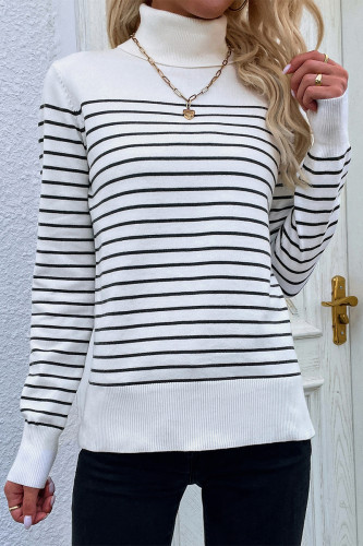 Casual Striped Contrast Turtleneck Tops