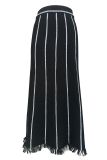 British Style Elegant Striped Tassel Patchwork High Waist Type A Patchwork Bottoms
