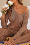 Casual Simplicity Solid V Neck Long Sleeve Two Pieces
