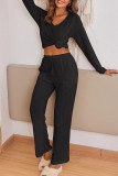 Casual Simplicity Solid V Neck Long Sleeve Two Pieces