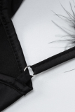 Celebrities Elegant Solid Feathers Backless U Neck One Step Skirt Dresses