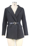 British Style Elegant Solid With Belt Turn-back Collar Outerwear
