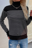 Casual Striped Contrast Turtleneck Tops