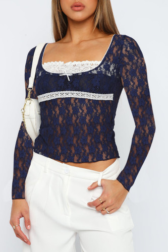 Sexy Sweet Solid Lace U Neck Tops
