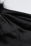Celebrities Elegant Solid Feathers Backless U Neck One Step Skirt Dresses