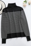 Casual Striped Contrast Turtleneck Tops