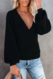 Casual Solid Patchwork V Neck Tops
