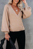 Casual Solid Patchwork V Neck Tops