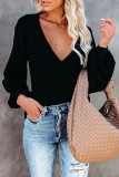 Casual Solid Patchwork V Neck Tops