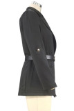 British Style Elegant Solid With Belt Turn-back Collar Outerwear