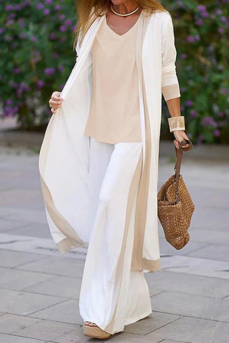 Casual Solid Patchwork Cardigan Collar Long Sleeve Three Pieces