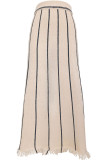 British Style Elegant Striped Tassel Patchwork High Waist Type A Patchwork Bottoms