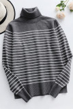 Casual Striped Contrast Turtleneck Tops