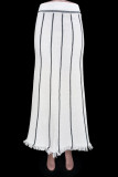 British Style Elegant Striped Tassel Patchwork High Waist Type A Patchwork Bottoms