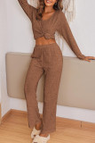 Casual Simplicity Solid V Neck Long Sleeve Two Pieces