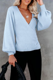 Casual Solid Patchwork V Neck Tops