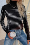 Casual Striped Contrast Turtleneck Tops