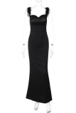 Celebrities Elegant Solid Feathers Backless U Neck One Step Skirt Dresses