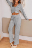 Casual Simplicity Solid V Neck Long Sleeve Two Pieces