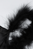 Celebrities Elegant Solid Feathers Backless U Neck One Step Skirt Dresses