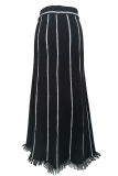 British Style Elegant Striped Tassel Patchwork High Waist Type A Patchwork Bottoms