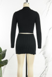 Sexy Solid Fold Zipper Turndown Collar Long Sleeve Two Pieces