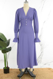 Elegant Simplicity Solid Buttons V Neck A Line Dresses