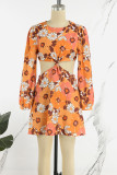 Sexy Floral Hollowed Out O Neck Printed Dress Dresses