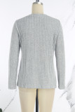 Casual Solid Buttons V Neck Tops