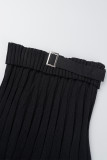 Sexy Solid Fold Zipper Turndown Collar Long Sleeve Two Pieces