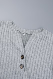 Casual Solid Buttons V Neck Tops