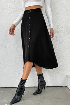 Elegant Solid Buttons Asymmetrical Loose High Waist Type A Solid Color Bottoms