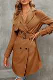 British Style Elegant Solid Buttons Turndown Collar Outerwear