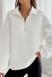 Casual Solid Zipper Turndown Collar Tops
