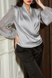 Celebrities Elegant Solid Mesh V Neck Tops