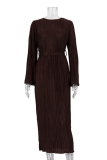 Elegant Solid Pocket Fold O Neck A Line Dresses