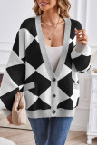Street Geometric Contrast Weave Cardigan Collar Outerwear