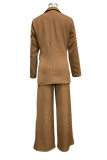 Casual British Style Solid Pocket Turn-back Collar Long Sleeve Two Pieces