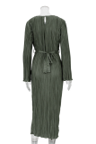 Elegant Solid Pocket Fold O Neck A Line Dresses