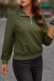 Solid Zipper Turndown Collar Tops