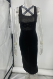 Sexy Solid Backless High Opening U Neck Wrapped Skirt Dresses
