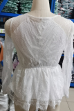 Elegant Solid Lace With Bow V Neck Tops